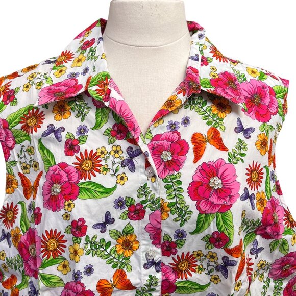 Floral Sleeveless Button Up Blouse First Issue Sequins Pink & Orange Size 3 - Picture 2 of 10